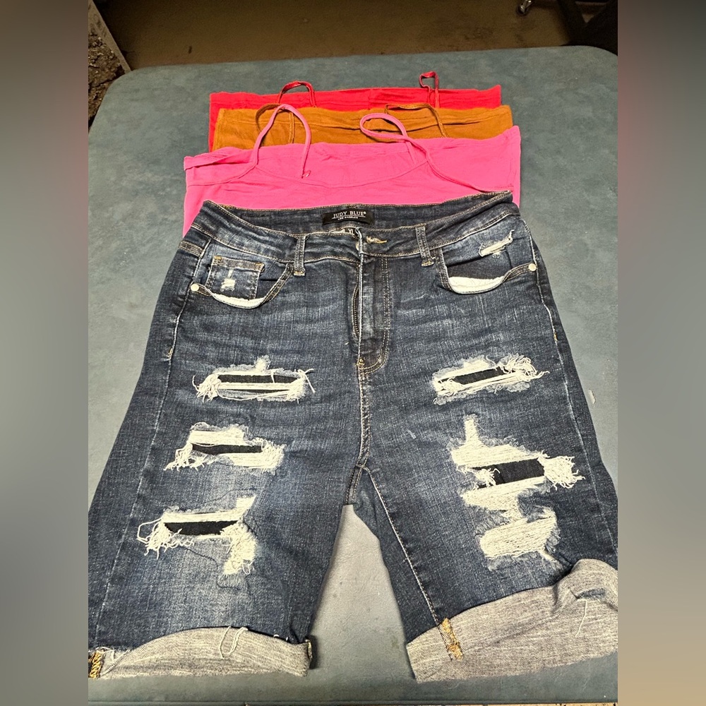 Judy Blue Distressed Jean Shorts - Dark Blue